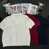 T-shirt pour femmes High Version 24 Printemps / été Nouvelle Famille M Famille Jacquard Lettre polo collier à la mode et simple tricot à manches courtes KQGH