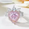 Pierścienie klastra S925 Pierścień srebrny Diamond Wysoka węglowa 9 Serce W kształcie różowej mody kobiet wszechstronny styl dzienny