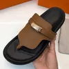 new arrive lovers pinch toe flip flops runway designer high quality genuine leather and metal button decor outside thick sole beach couples designer slippers