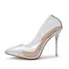 Pumpar 2023 Ny mode Sexig transparent stilettskor Pointy Toe Banquet Silver Street Fairy Wind Women's Crystal Shoes Single Shoes