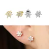 Studörhängen 925 Sterling Silver Small CZ Flower Shaped Studs Earring Micro Pave Cubic Zirconia Sparking Bling Delicate Girl Smycken