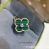 Anelli di designer di alta qualità Vancleff Nuovo anello di trifoglio elettroplato/fortunato 18k/anello naturale di midollo di giada beiMu/diretto originale 1to1 con logo reale