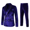 Herrspår 2024 High-End Velvet Suits Fashion Casual Dress Jacket Party Costumes and Pants Clothes for Men