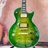 LP 6-String Electric Guitar Mahogany Body with Maple Flame Top Lizard Green Gold Hardware