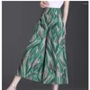 Women's Pants 2024 Printed Summer High Waist Fashion Casual Versatile Slim Fit Loose Chiffon Capris Wide Leg Long Pant Skirt