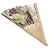 Decorative Figurines Women's Summer Wedding Floral Pattern Fabric Folding Hand Fan White Purple