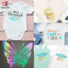 Window Stickers 12in X 10in 5Pcs Iridescence Holographic Heat Transfer Iron-on Tshirts HTV Printed Clothing Fabrics Decor DIY For