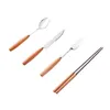 Flatware Sets 4pcs/Set Creative Tableware Set Wooden Hand Stainless Steel Western Dinnerware Easy Carry Chopsticks Fork Spoon Knife