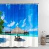 Shower Curtains Summer Seaside Beach Curtain Hawaiian Coconut Tree Blue Sky Lake Scenic Waterproof Fabric Bathroom Decor With Hooks