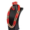 Ensemble de boucles d'oreilles et collier en corail Orange pour femmes, 2 rangées, Bracelet nigérian, dubaï, perles de mariée africaines, bijoux pour femmes (fleur)