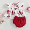 Kläduppsättningar födda babyflickor Kort ärm O Neck Floral Topps och Shorts Set Summer 2 Piece Outfits Streetwear