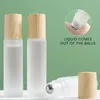 Storage Bottles 3PCS 5/10ml Refillable Oil Perfume Portable Roller Ball Liquid Container Frosted Glass Wood Grain Bottle Gift