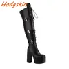 Boots Black Over The Knee For Women Buckle Strap Metal Decoration High Platform Chunky Heels 2024 Punk Lace Up Large Size