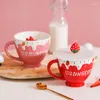 Tasses coréennes Super mignonnes et roses en forme de cœur, tasse en céramique pour hommes et femmes, étudiants, maison, petit déjeuner, lait, flocons d'avoine, eau potable