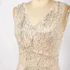 Urban Sexy Dresses BP Damen-Partykleid mit Pailletten, ärmellos, V-Ausschnitt, Quaste, verzierter Wickelsaum, Flapper-Cocktail der 1920er-Jahre, yq240330