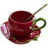 Mokken met de hand geschilderd stereoscopisch reliëf aardbeivormige koffiekop en schotel Britse huishoudelijke afternoon tea mok cadeau aan vriendin