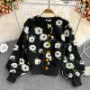 Womens Jackets 2023 Spring Three-Nsional Flower Cardigan Short Bubble Sleeve O Neck P Warm Coat Tops Women Clothing Jacket Drop Delive Dh3Ha