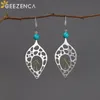Geezenca 925 Sterling Silver Two Tone Leaf Figure Women for Women Turquoiseオリジナルデザインシックイヤリングギフト240401