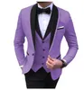 Blue Slit Mens Suits 3 Piece Black Shawl Lapel Casual Tuxedos For Wedding Groomsmen Suits Men Blazervestpants 240329