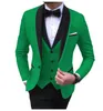 Blue Slit Mens Suits 3 Piece Black Shawl Lapel Casual Tuxedos For Wedding Groomsmen Suits Men Blazervestpants 240329