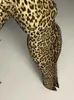 Mode leopard tryck bodycon maxi klänning kvinnor elegant halv krage långärmade smala kläder damer party prom klänningar 240314