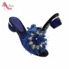 Pumps 2021 Chaussures de design italien à la mode en bleu royal Slingbacks Slipper Chaussures de dames africaines pour mariage