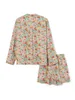 Домашняя одежда Женщины 2 штука пижама набор с длинным рукавом вверх шикарные модные цветочные вершины шорты шорты школьников для повседневного