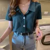 Sommaren 2023 Ny koreansk utgåva Design Feeling Small Stand Shirt Retro Hong Kong Flavor Flip Collar Short Sleeve Shirt Women's Top