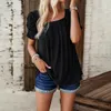 Camisas femininas verão topos pescoço quadrado manga curta puff t-shirts elegante casual solto trabalho ilhó blusas túnica topo