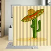 Duschgardiner tropiska växter öken kaktus skriva ut badrum vattentät polyester väggdekoration med 12 krokar
