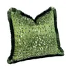 Housse de coussin en velours tissé vert foncé, taie d'oreiller moderne, décoration de maison moderne, avec franges abstraites, 18x18 pouces, 1 pièce par paquet