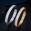 Brazaletes cwwzircons de lujo baguette cz cúbico circón redondo pulsador de brazalete abierto nueva marca de moda para mujeres boda para novia bg042