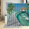 Tende da doccia Costa tropicale Palma da cocco Modello Tenda Tessuto in poliestere Bagno impermeabile per la decorazione del soggiorno