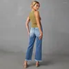 Женские джинсы, женские расклешенные брюки со средней талией, потертые широкие брюки, повседневные эластичные женские джинсы 2024 г.