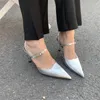 Sapatos de vestido 2024 Primavera Mulheres Sling Moda Luz Fivela Lacing Elegante Padrão de Cobra Baixo Salto Alto