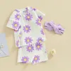 Set di abbigliamento 0-3 anni per bambini estivi per bambini abiti da bambino vestita di cotone con stampa a fiori corta magliette con scollo topstoni pantaloncini