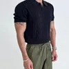 Polos pour hommes Casual Jacquard Tricot Polo Hommes Mode Solide Élastique Tricoté Slim Tops Été Vintage Manches Courtes Tee Hommes Streetwear