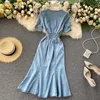 Grundlegende Casual Kleider Vintage V-ausschnitt Frauen Denim Kleid Sommer Kurzarm Meerjungfrau Weibliche Dünne Lange Jean Schlitz Vestidos yq240402