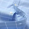 100% Cotton Breattable Men Oxford Short Sleeve Summer Plaid Randig Male Shirt Busination Regular Fit Overdimensionerade kläder 240318