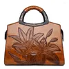 Bag Designer Vintage Leather Crossbody Bags for Women Chinese Style Embossing Shoulder Messenger Floral Handbags High Quality