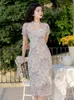 Sukienki imprezowe francuska kobieta retro fioletowa letnia druk haft elegancki temperament Cheongsam 2024 Młoda dziewczyna ulepszona sukienka qipao vestidos