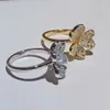 Designer charm 925 Sterling Silver Van Clover Ring Earrings Plated with 18K Gold Full Diamond Vans Lucky Grass Precision