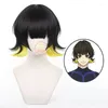 Fournitures de fête Anime Blue Lock Bachira Meguru Cosplay Perruque Noir Jaune Cheveux Bol Coupe Team Z No.8 Joueur de Football Bob Halloween Accessoire Hommes