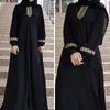 Casual klänningar muslimska abaya etnisk stil tryck islam klänning fast färg lös mantel femme musulman för Mellanöstern Arabien