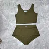 Women's Swimwear designer Swimming suit set, sporty style, short suspender vest, triangle pants, women's solid color cotton knit thread, 2024 summer trend Y1OW