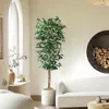 Flores decorativas árvore de ficus falso com pote de berçário de plástico resistente plantas artificiais para decoração de casa decoração de flores jardim falso