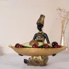 アフリカン女性樹脂彫像装飾国家女性装飾ホームリビングルームテーブルトップクラフトトレイ装飾240311