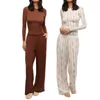 Calças femininas de duas peças 2 peças mini bolinhas/estampa floral roupas tops de manga comprida com conjunto casual loungewear roupa de casa