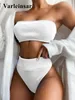 Damen-Bademode, sexy Bandeau-Bikini mit hoher Taille, Spitze, Damen-Badeanzug, zweiteiliger Bikini-Set, trägerloser Badewannen-Badeanzug, V2331, J240330