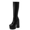 Bottes plus taille 43 plate-forme carrée haute talon dames dames knee bottes hautes fausses en daim de haute qualité